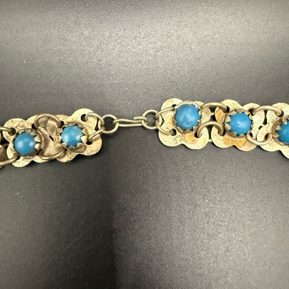 Vintage Faux Turquoise and Silver Tone Statement Necklace Bib Style Bohemian - Picture 4 of 4